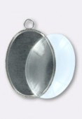 Pendentif en verre transparent et métal argent 25x18 mm x1