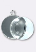 Pendentif en verre transparent et métal argent 20 mm x1