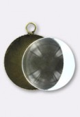 Pendentif en verre transparent et métal bronze 20 mm x1