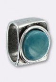 Passant en métal argent pour cuir 10x6 mm turquoise x1