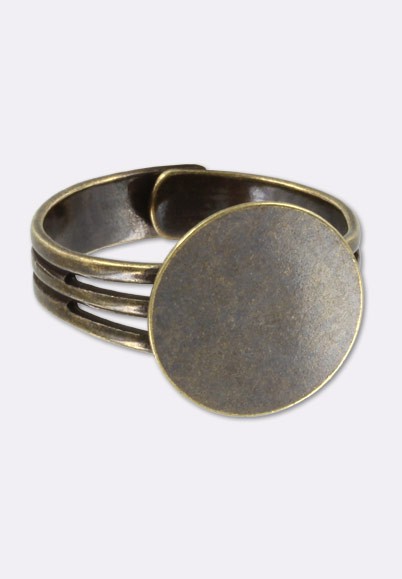 Bague Bronze Ajustable Avec Fleur Rose - Diamètre 14 Mm - Neuf Sans Emballage