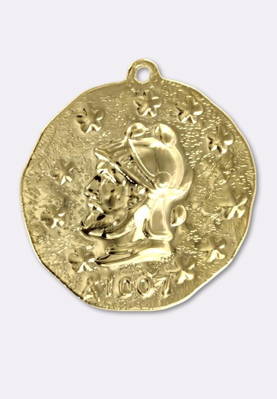Pendentif Médaille Ancien - Breloque Clown Plaqué Or - Vintage