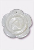 Pendentif rose en nacre 40 mm blanc x1