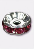 Rondelle strass 6 mm fuchsia / argent x4