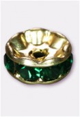 Rondelle strass 6 mm emerald / or x4