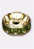 Rondelle strass 8 mm olivine / or x1