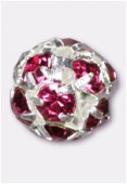 Boule strass 6 mm fuchsia / argent x1