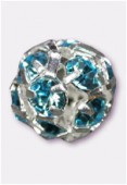 Boule strass 6 mm aquamarine / argent x1