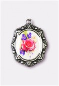 Médaille bouquet de fleurs argent vieilli 19x16 mm x1