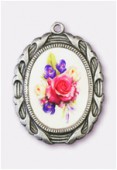 Médaille bouquet de fleurs argent vieilli 28x23 mm x1