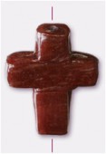 Perle en verre croix VP18 marron rouge x1