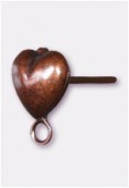 Clou d'oreille coeur 13x9 mm cuivre x2