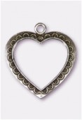 Pendentif en métal grand coeur évidé 50x45 mm argent vieilli x1