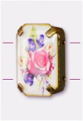 Intercalaire rectangle serti bouquet de fleurs or 19x13 mm x1