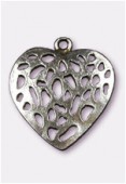 Pendentif en métal coeur ajouré 30x28 mm argent vieilli x1