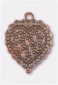 Breloque en métal coeur petites fleurs 27x22 mm cuivre x1