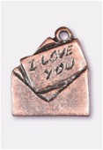 Breloque en métal enveloppe I love You 17x14 mm cuivre x2