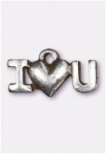 Breloque en métal I love You 17x6 mm argent vieilli x2