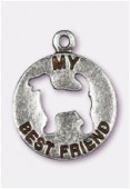 Breloque en métal My dog best friend 20 mm argent vieilli x1