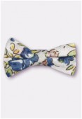Noeud en tissu beige fleur bleu 30x15 mm x2