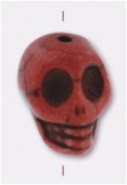 Howlite perle tête de mort 18x15 mm marron rouge x1