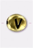 Perle en métal alphabet V 7x6 mm or x2