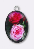 Pendentif en verre et métal rose 25x18 mm x1