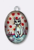 Pendentif en verre et métal chat 25x18 mm x1