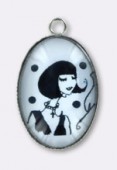 Pendentif en verre et métal girly 25x18 mm x1