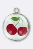 Pendentif en verre et métal cerise 20 mm x1