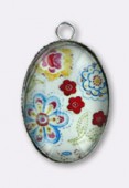 Pendentif en verre et métal fleurs 25x18 mm x1