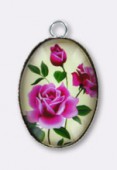 Pendentif en verre et métal bouquet de roses 25x18 mm x1