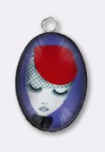 Pendentif en verre et métal béret rouge 25x18 mm x1