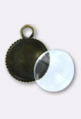 Pendentif en verre transparent et métal bronze 10 mm x2