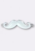 Pendentif moustache en métal émaillé 45x13 mm blanc x1