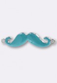 Pendentif moustache en métal émaillé 45x13 mm turquoise x1