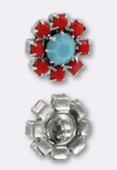 Bouton strass 14 mm turquoise-coral argent x1