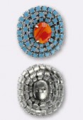 Bouton strass 30x28 mm coral-turquoise argent x1