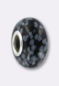 Perle façon pandora obsidienne/925 14x8 mm x1