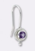 Argent 925 crochet d'oreille godron pierre amethyst x1
