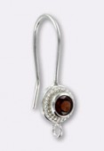 Argent 925 crochet d'oreille godron pierre garnet x1