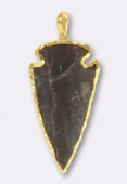 Agate marron foncé pendentif Arrow head doré 50x28 mm x1