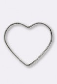 Perle en métal anneau plat cœur 22x20 mm argent vieilli x4