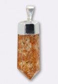 Pendentif point quartz craquelé teinté orange plaqué argent x1