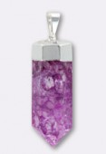 Pendentif point quartz craquelé teinté pink plaqué argent x1