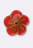 Fleur filés or 20 mm rouge x1