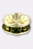 Rondelle strass 6 mm olivine / or x4