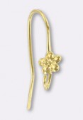 Argent 925 doré 24K crochet d'oreille fleur x1