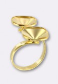 Argent 925 doré 24K bague double réglable support à coller 12 mm x1