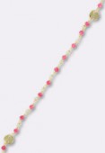 Calcedoine rose sequin 5 mm chaîne rosaire / argent 925 doré x10cm